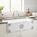 Signature Hardware White/Blue Medallion Motif 29-7/8 x 20 in. Fireclay Single Bowl Farmhouse Kitchen Sink 
