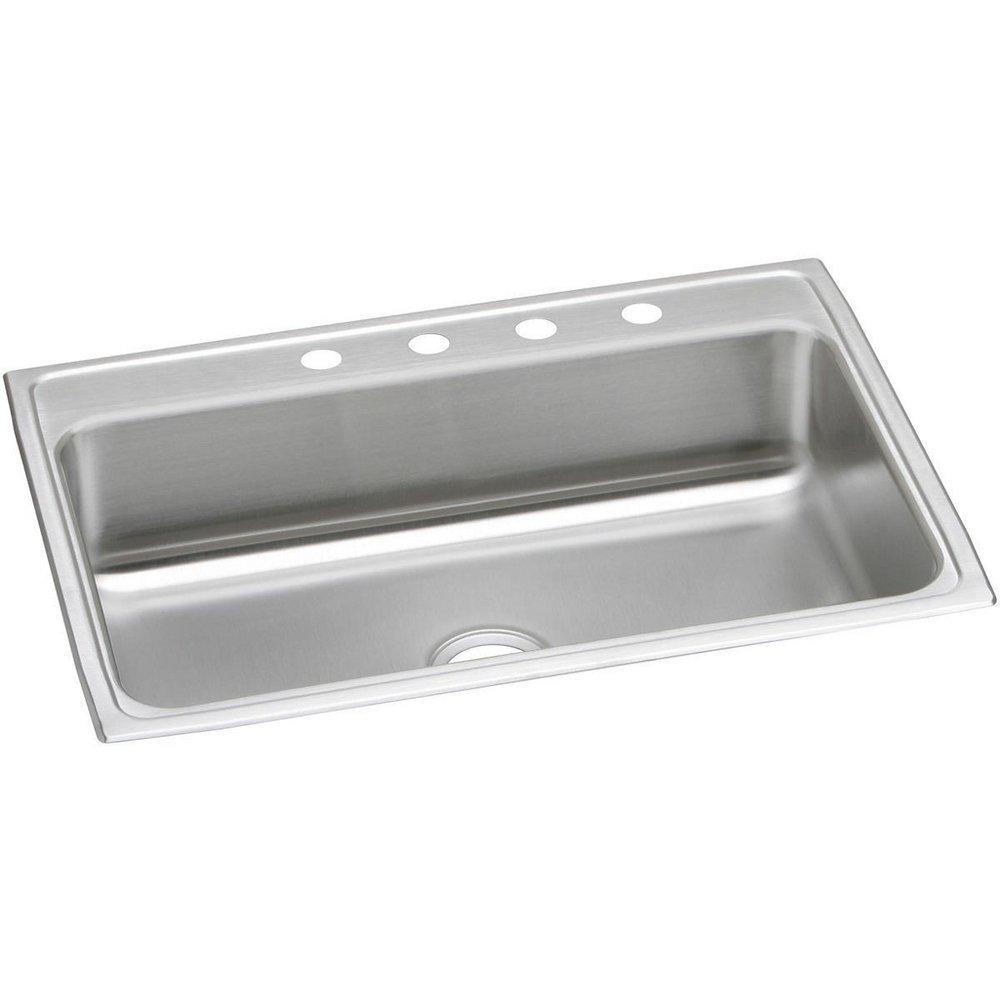 Elkay Brushed Satin 4 Hole Single Bowl Top Mount Kitchen Sink with Center Drain 