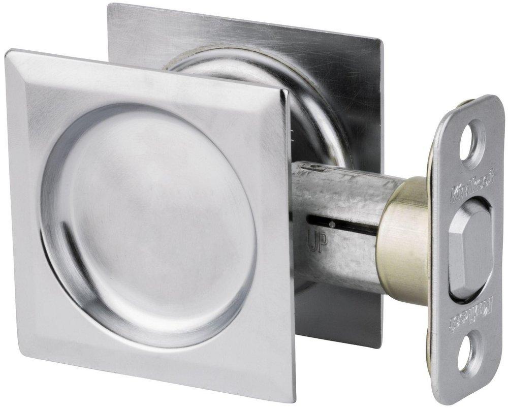 SQUARE POCKET DOOR LOCK SATIN CHROME 