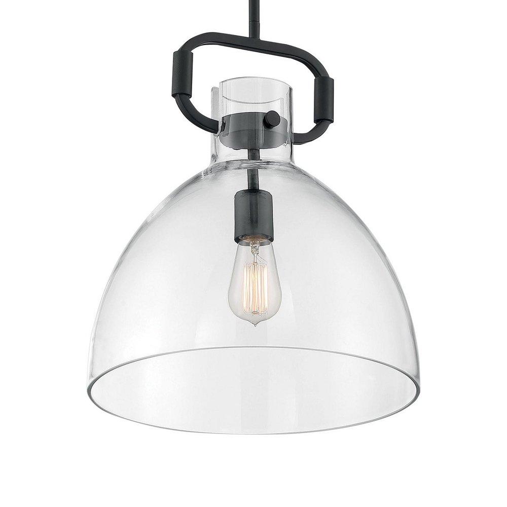 TERESA 1 LIGHT BELL PENDANT FIXTURE MATTE BLACK FINISH WITH CLEAR GLASS 