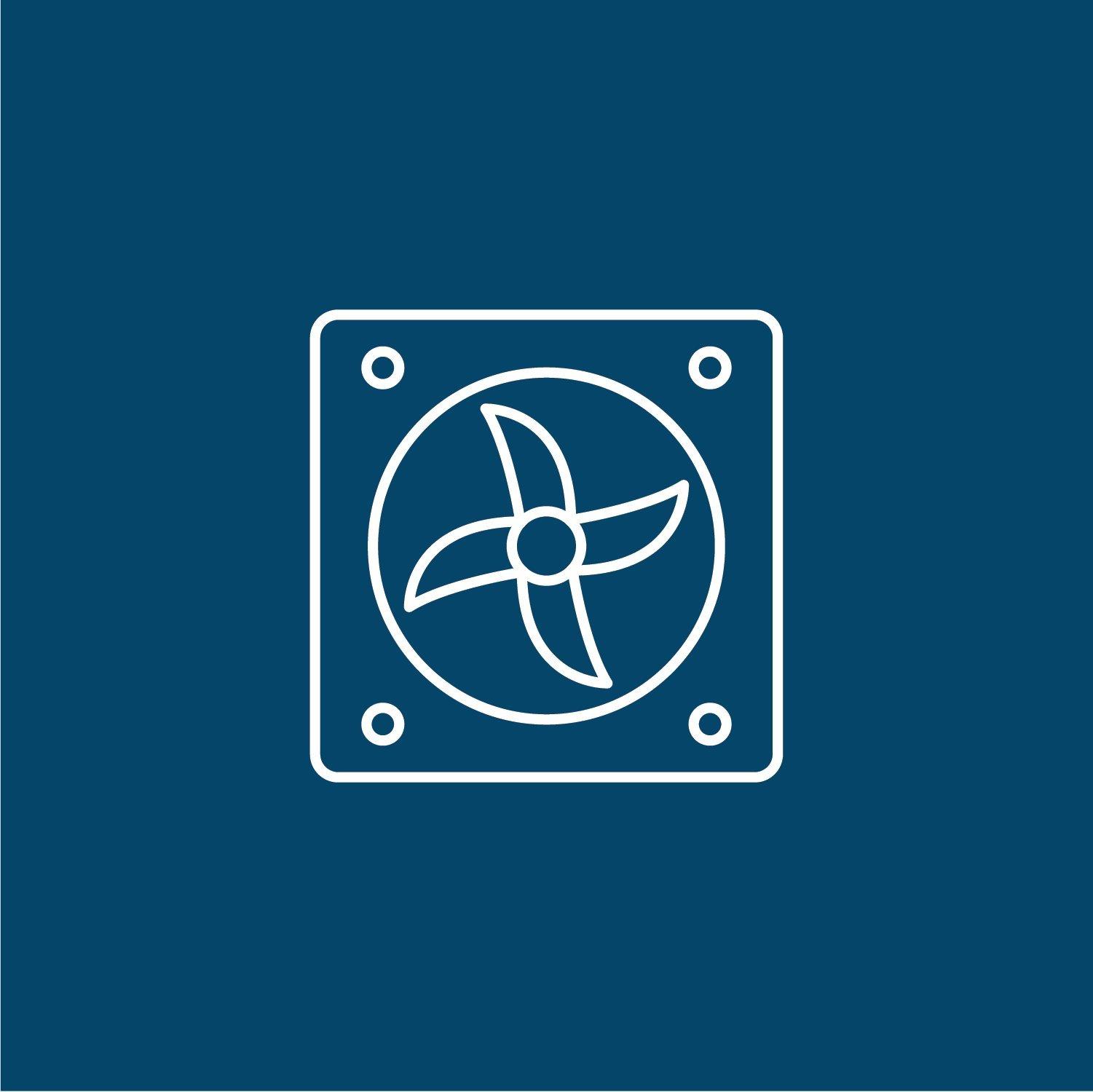 Icon of bathroom exhaust fan against blue background. 