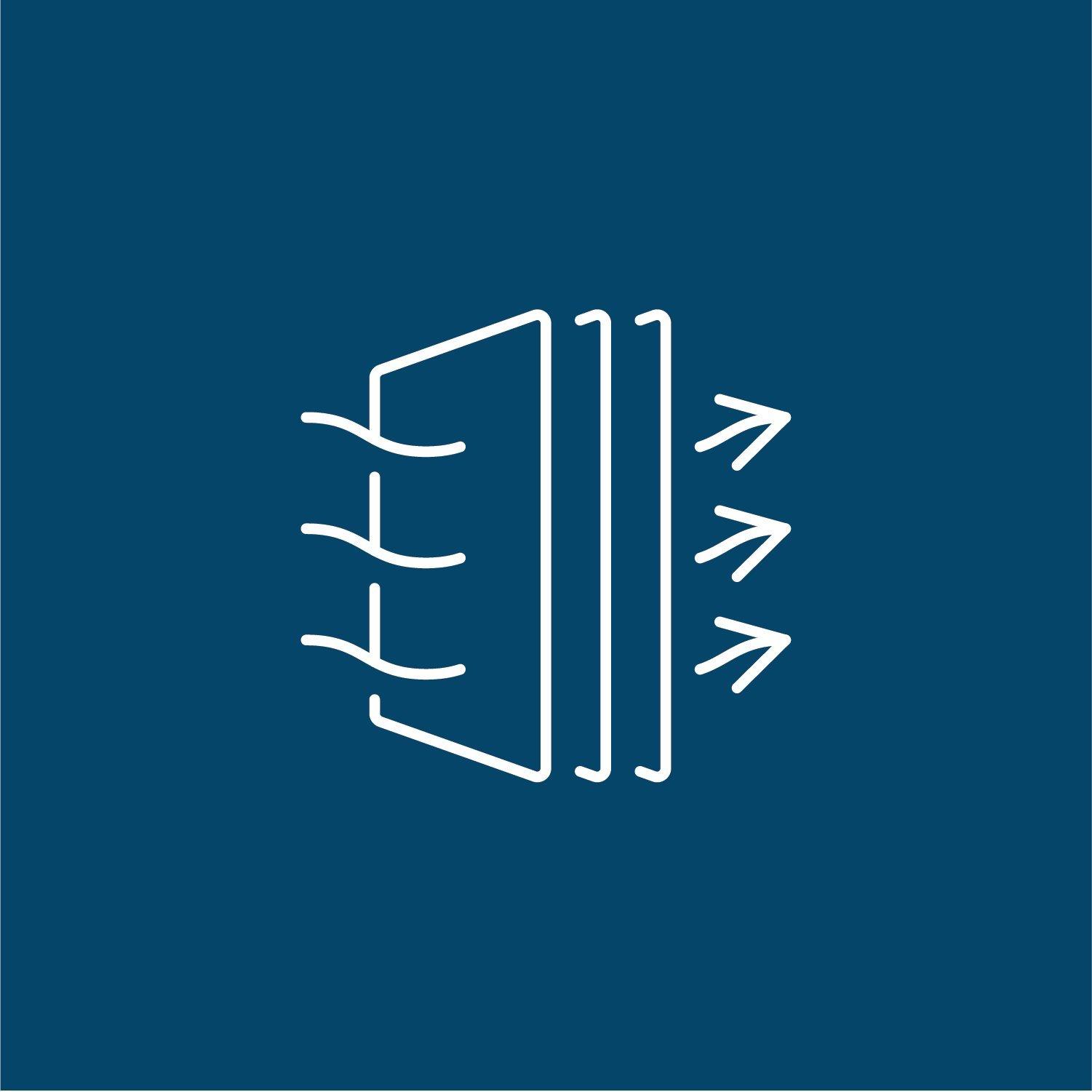Icon of HVAC filter with air moving through against blue background. 