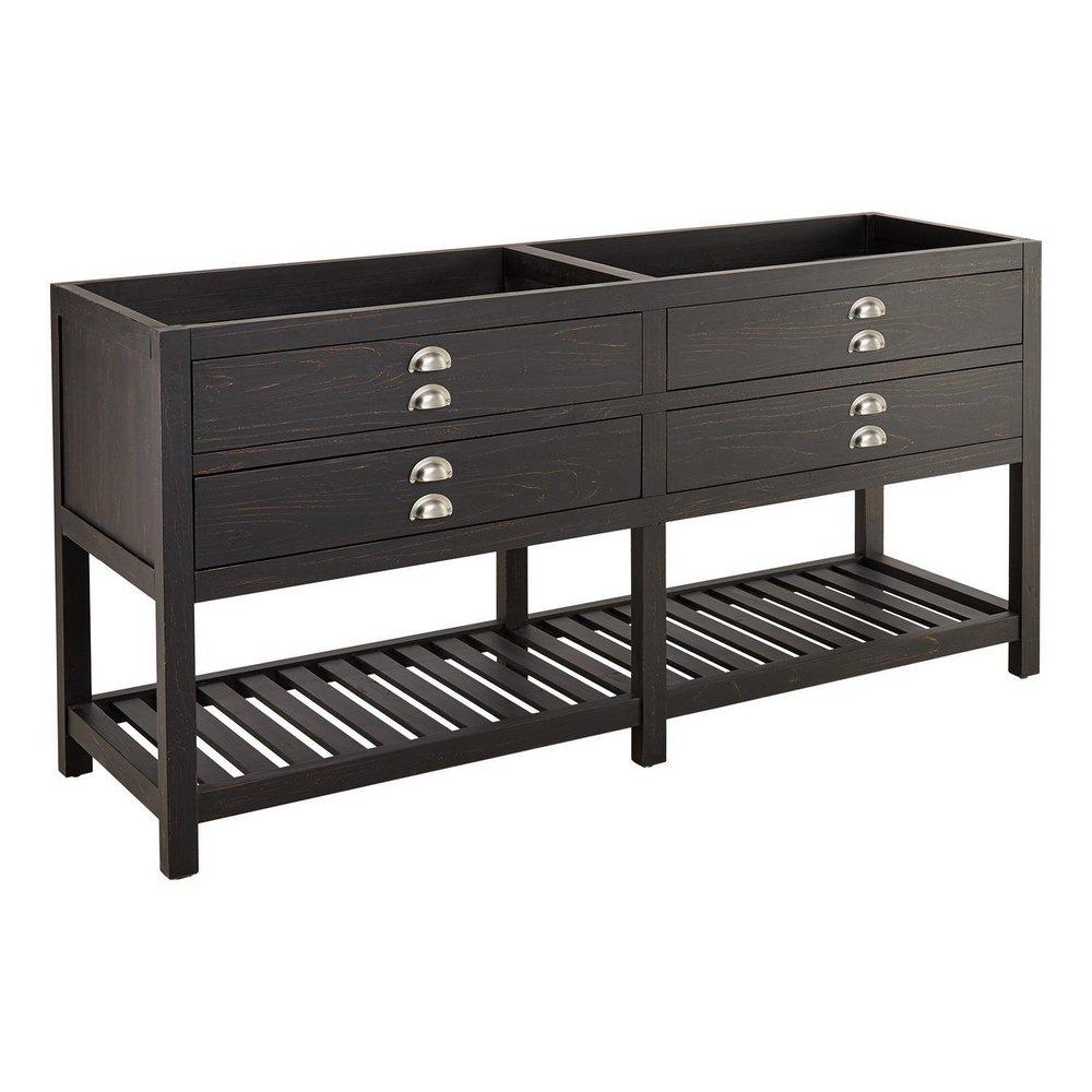Signature Hardware Rustic Black 72 in. Floor Mount Vanity in Rustic Black with Satin Nickel 