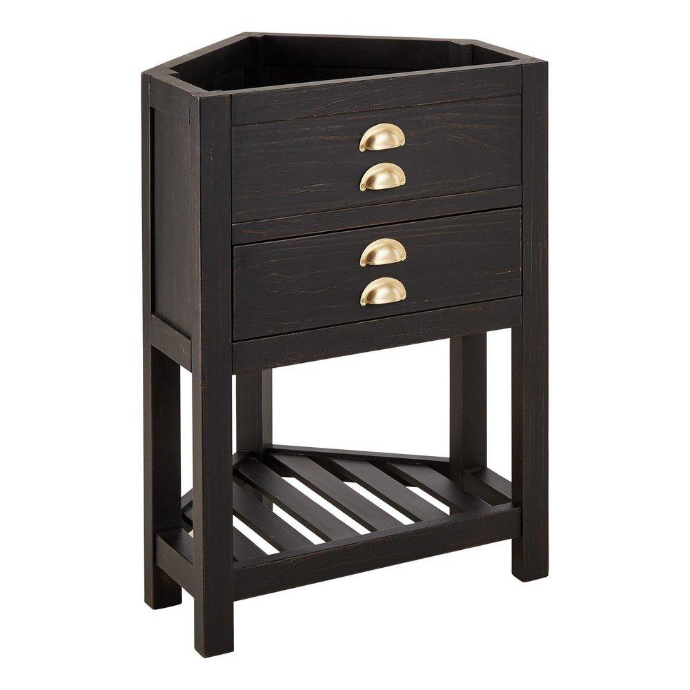 Signature Hardware Rustic Black 24 in. Floor Mount Vanity in Rustic Black with Satin Brass 