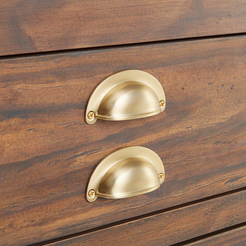 Signature Hardware Farmhouse Brown 60 in. Floor Mount Vanity in Farmhouse Brown with Satin Brass 