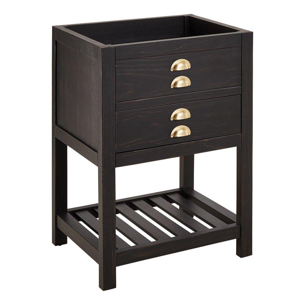 Signature Hardware Rustic Black 24 in. Floor Mount Vanity in Rustic Black with Satin Brass 