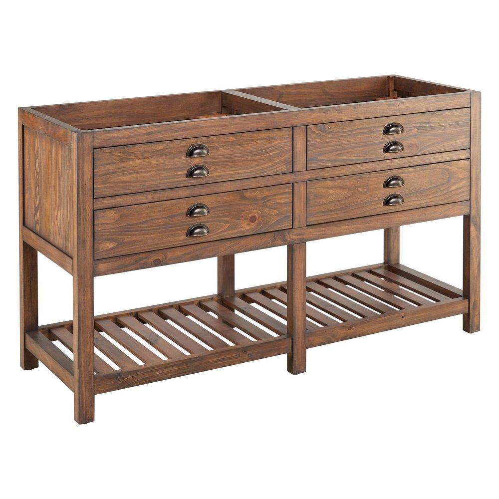 Signature Hardware Farmhouse Brown 60 in. Floor Mount Vanity in Farmhouse Brown with Matte Black 