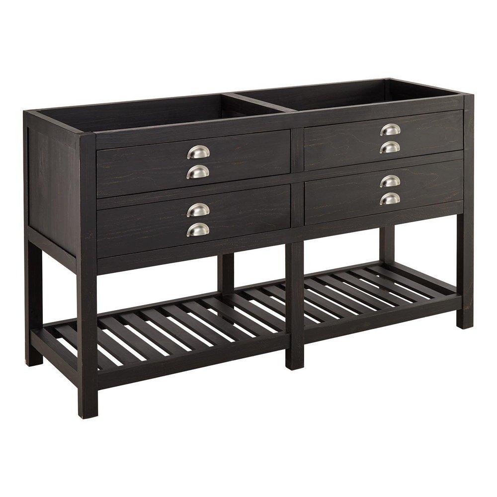Signature Hardware Rustic Black 60 in. Floor Mount Vanity in Rustic Black with Satin Nickel 