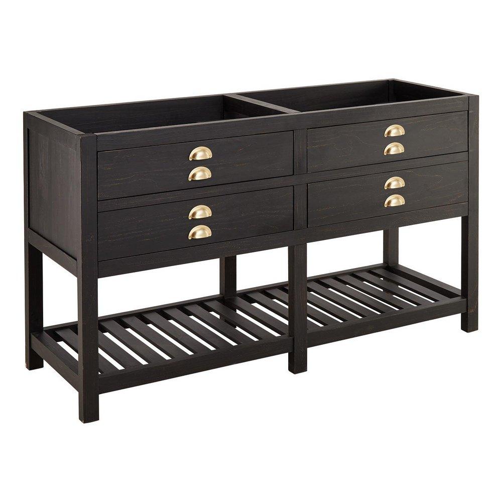 Signature Hardware Rustic Black 60 in. Floor Mount Vanity in Rustic Black with Satin Brass 