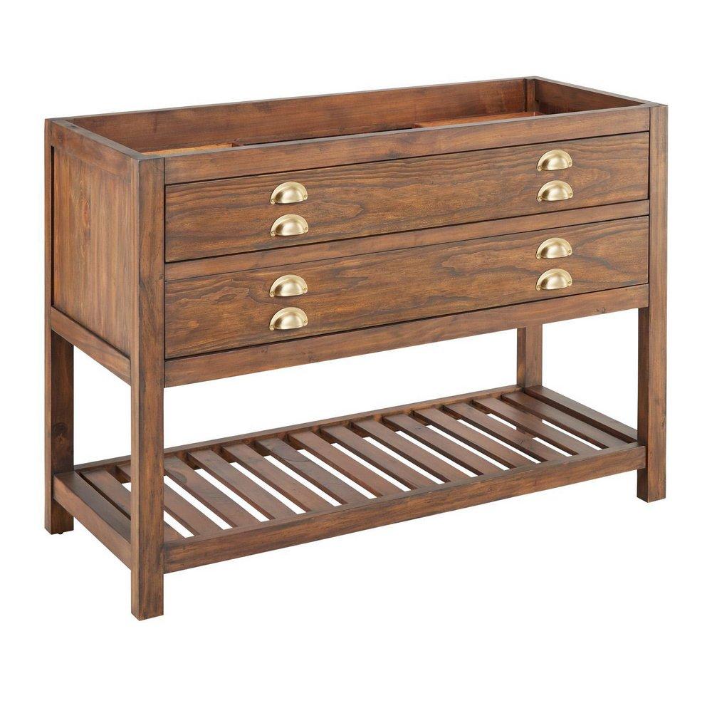 Signature Hardware Farmhouse Brown 48 in. Floor Mount Vanity in Rustic Black with Satin Brass 