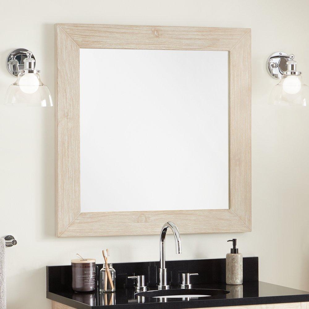 Signature Hardware Whitewash Pine 34 in. Square Vanity Mirror 