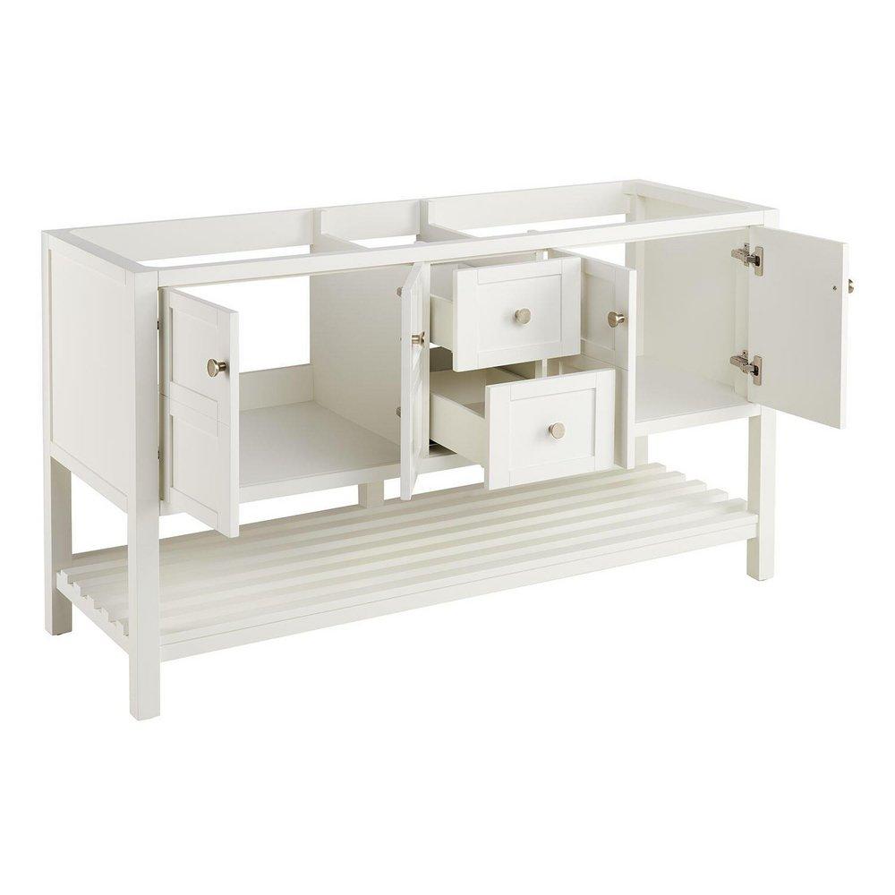 Signature Hardware Soft White 60 in. Floor Mount Vanity in White with Brushed Nickel 