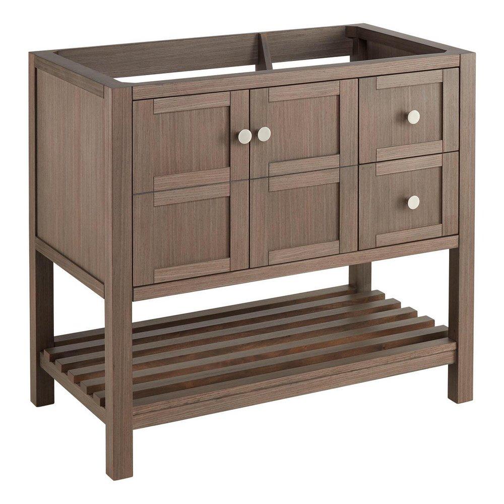 Signature Hardware Ash Brown 36 in. Floor Mount Vanity in White with Satin Brass 