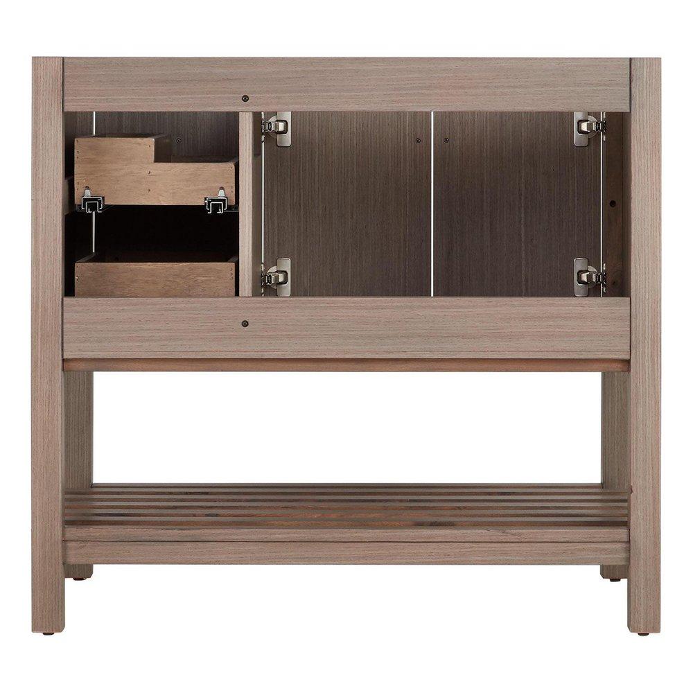 Signature Hardware Ash Brown 36 in. Floor Mount Vanity in White with Satin Brass 