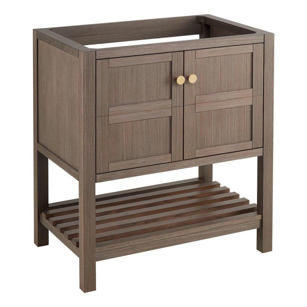 Signature Hardware Ash Brown 30 in. Floor Mount Vanity in Ash Brown with Satin Brass 