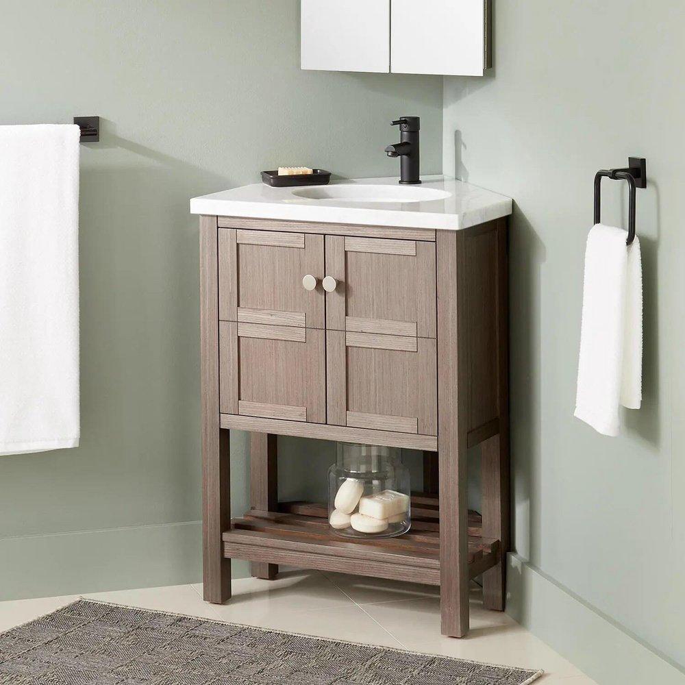 Signature Hardware Ash Brown 24 in. Floor Mount Vanity in Ash Brown with Brushed Nickel 