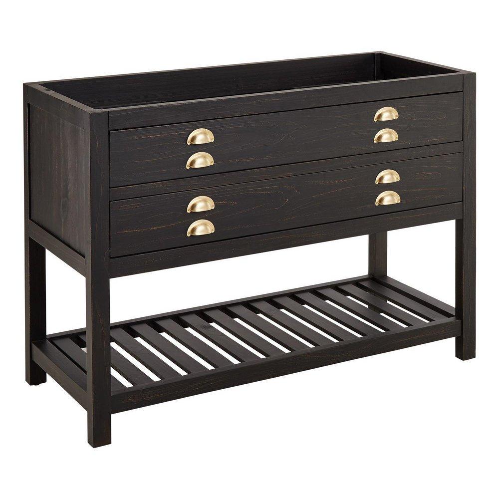 Signature Hardware Rustic Black 48 in. Floor Mount Vanity in Rustic Black with Satin Brass 