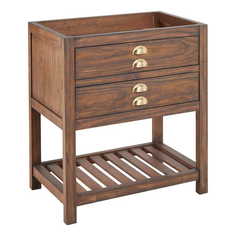 Signature Hardware Farmhouse Brown 24 in. Floor Mount Vanity in Farmhouse Brown with Satin Brass 