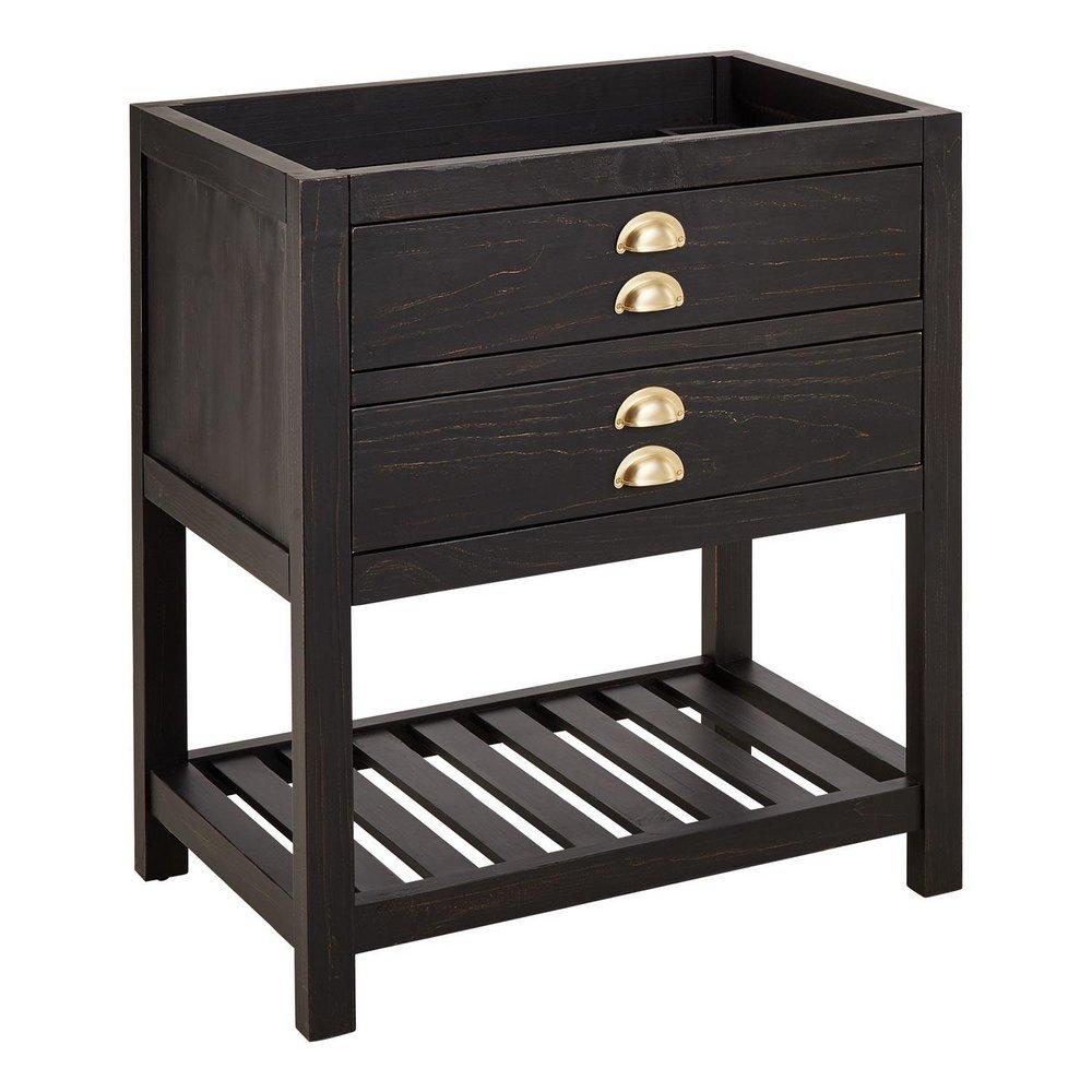 Signature Hardware Rustic Black 30 in. Floor Mount Vanity in Rustic Black with Satin Brass 