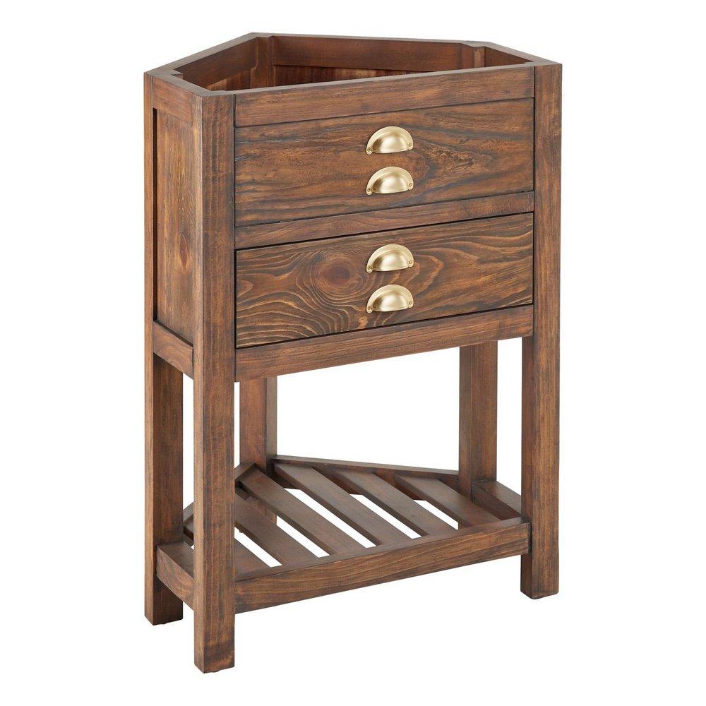 Signature Hardware Farmhouse Brown 24 in. Floor Mount Vanity in Rustic Black with Satin Brass 