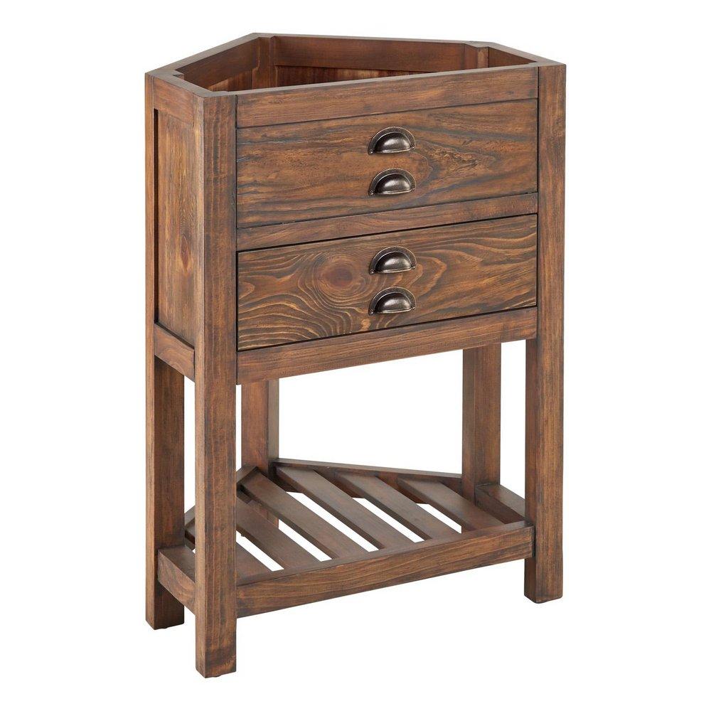 Signature Hardware Farmhouse Brown 24 in. Floor Mount Vanity in Rustic Black with Mottled Brass 
