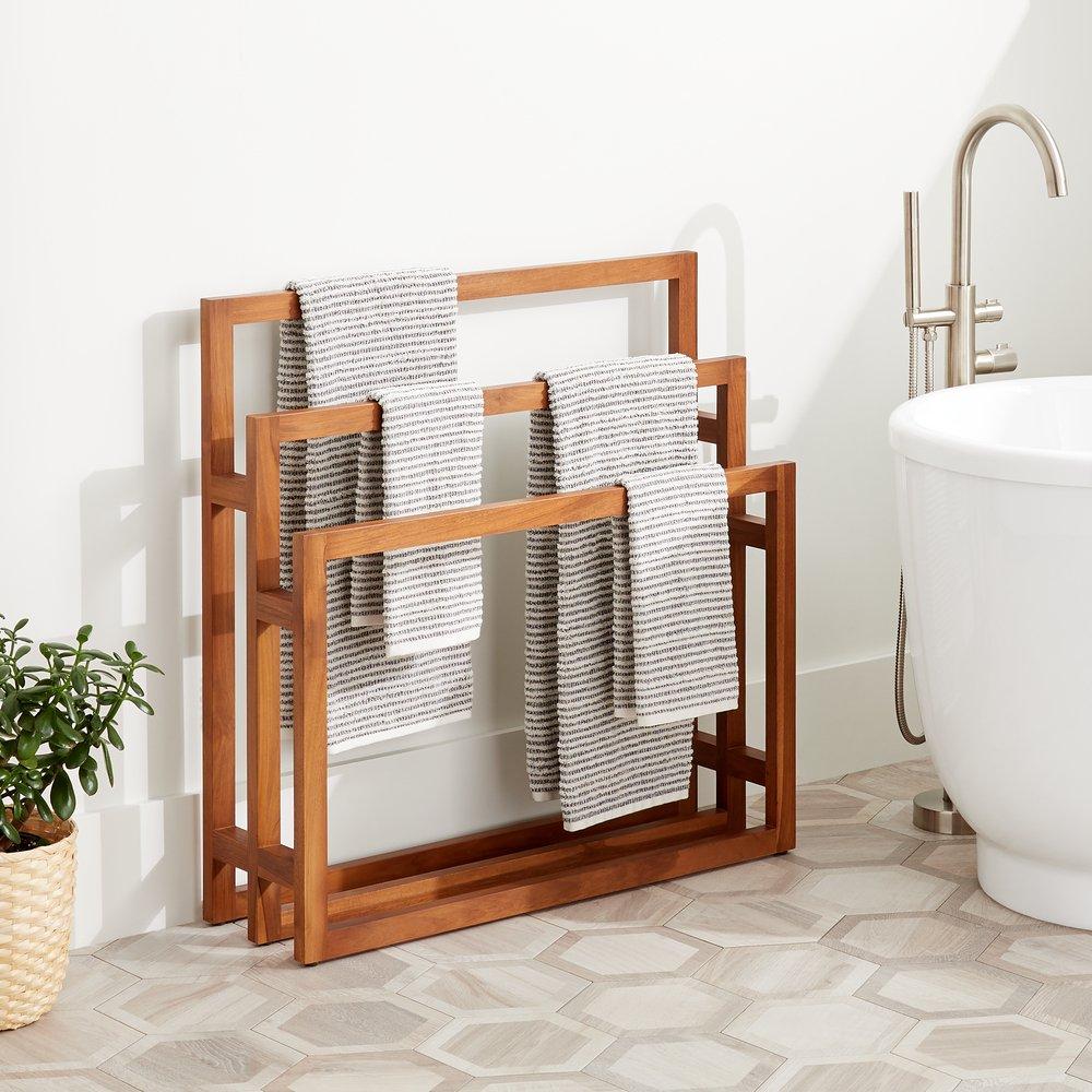 Signature Hardware Teak Towel Holder in Natural 