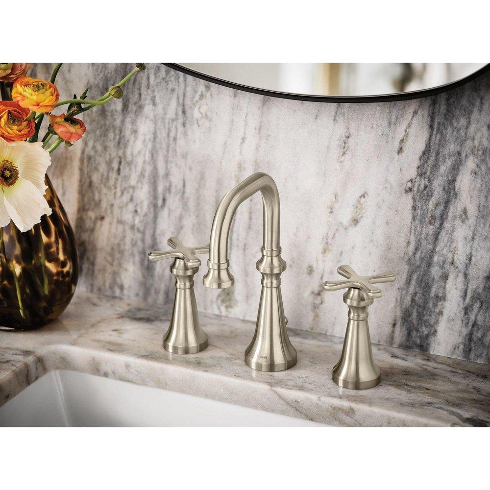 Moen Brushed Nickel Two Handle Widespread Bathroom Sink Faucet Cross Handle 