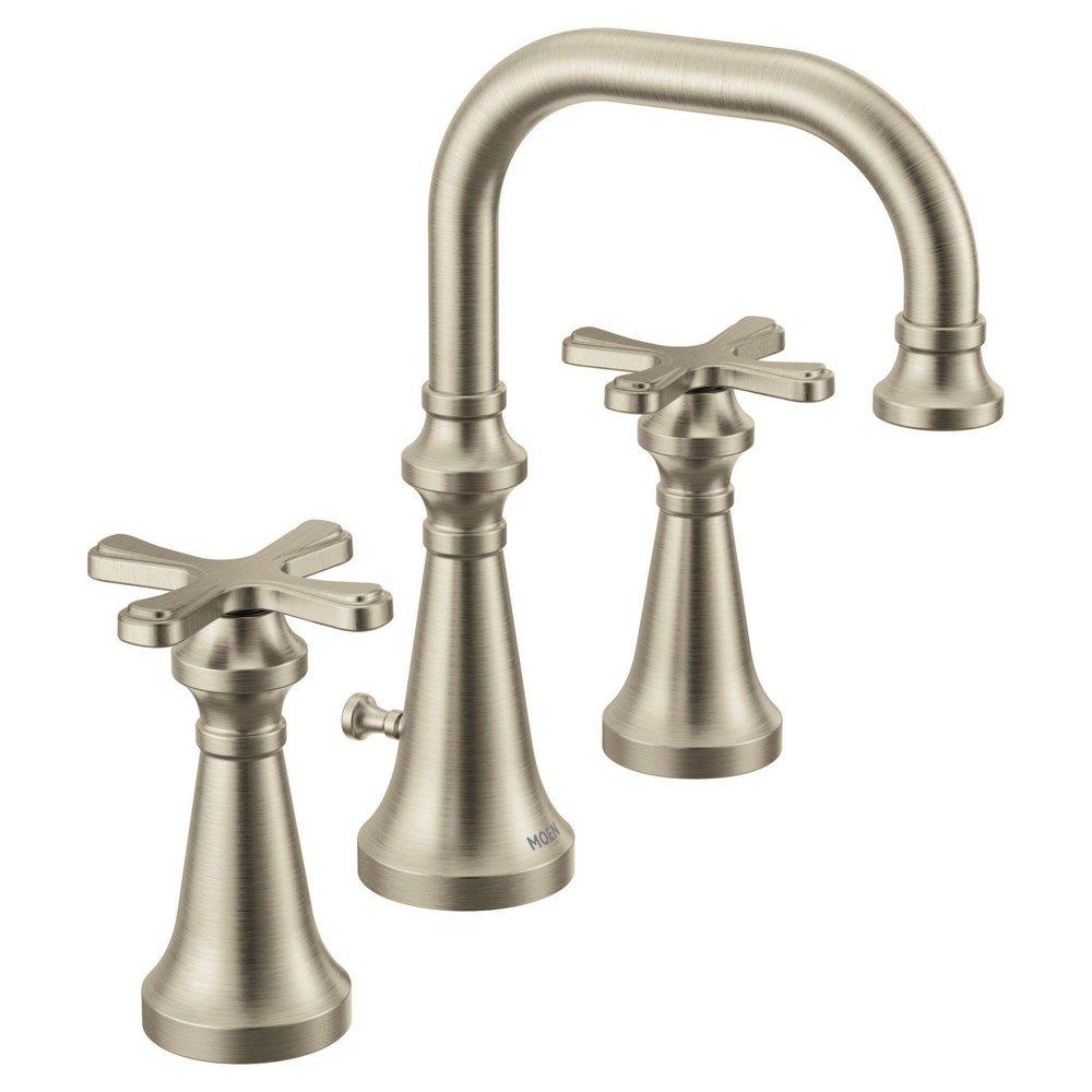 Moen Brushed Nickel Two Handle Widespread Bathroom Sink Faucet Cross Handle 