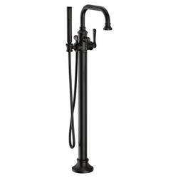 Single Handle Floor Mount Tub Filler with Hand Shower in Matte Black (Trim Only)