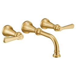 Two Handle Wall Mount Widespread Bathroom Sink Faucet in Brushed Gold