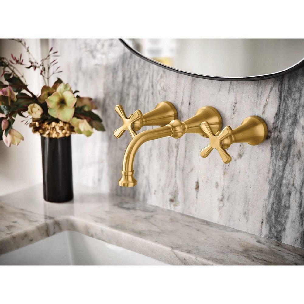 Moen Brushed Gold Two Handle Widespread Bathroom Sink Faucet Lever Handle 