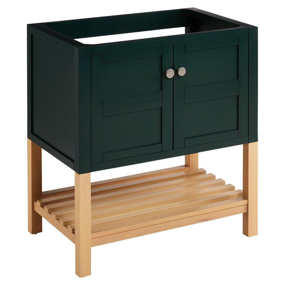 Signature Hardware Hunter Green 30 in. Floor Mount Vanity in Hunter Green, White Oak with Brushed Nickel 