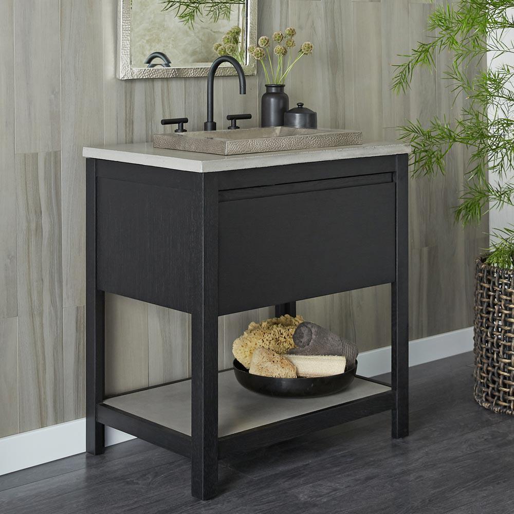 30 SOLACE VANITY IN MIDNIGHT OAK WITH ASH SHELF 