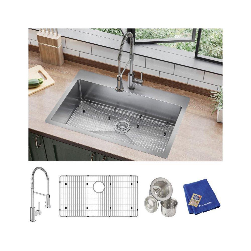 Elkay Polished Satin 33 x 22 in. 1-Hole Stainless Steel Single Bowl Dual Mount Kitchen Sink 