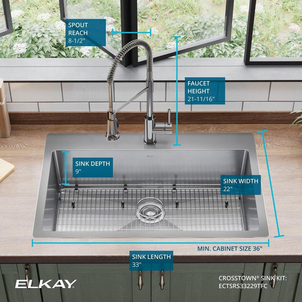 Elkay Polished Satin 33 x 22 in. 1-Hole Stainless Steel Single Bowl Dual Mount Kitchen Sink 