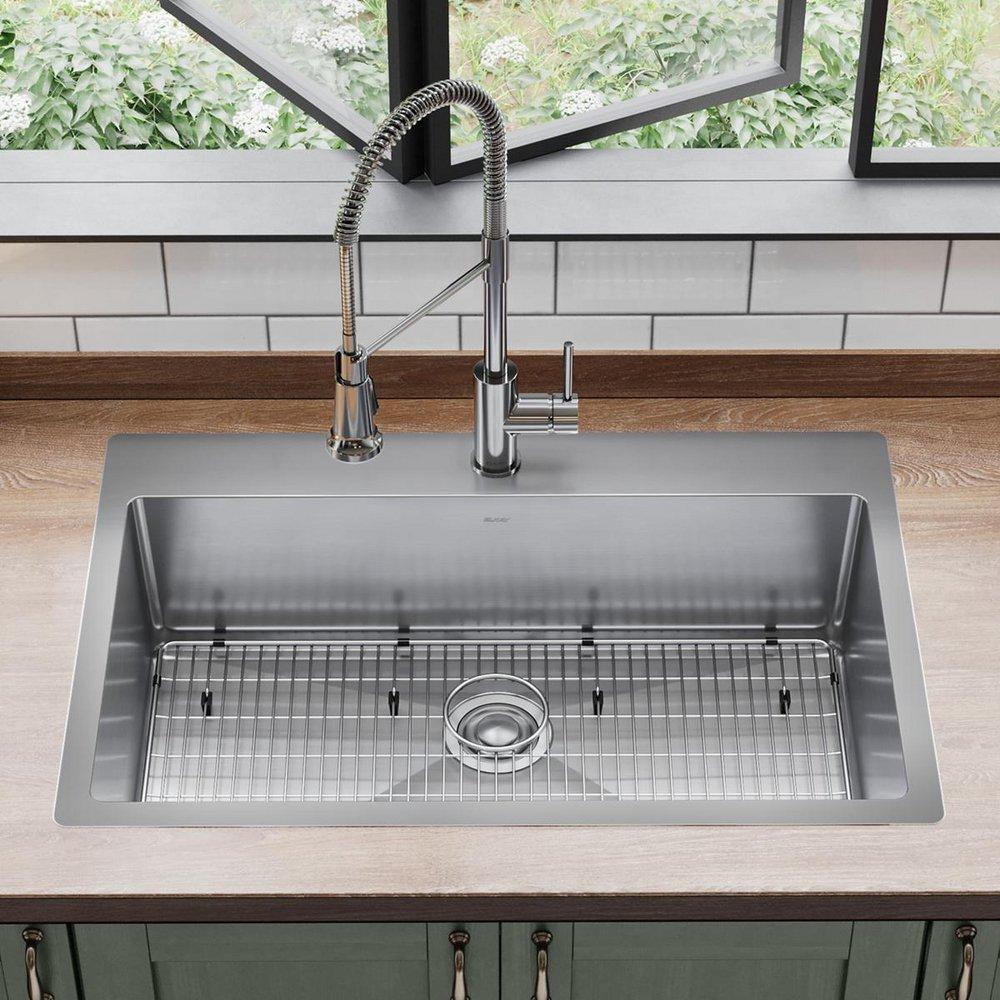 Elkay Polished Satin 33 x 22 in. 1-Hole Stainless Steel Single Bowl Dual Mount Kitchen Sink 