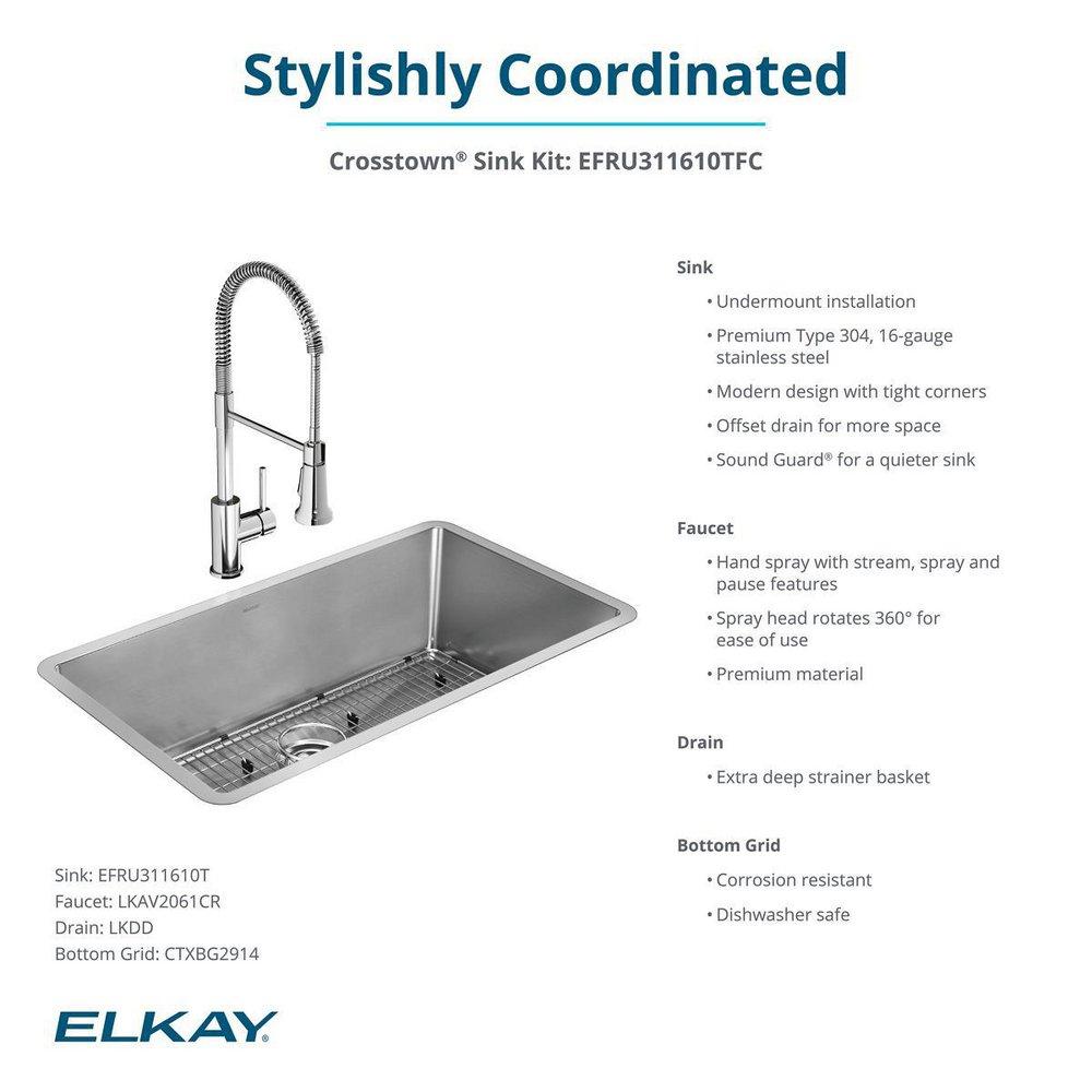 Elkay Polished Satin 32-1/2 x 18 in. 1-Hole Stainless Steel Single Bowl Undermount Kitchen Sink 