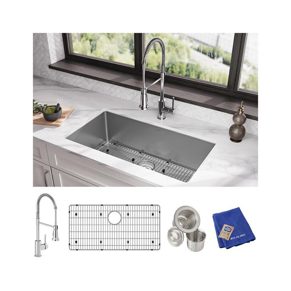 Elkay Polished Satin 32-1/2 x 18 in. 1-Hole Stainless Steel Single Bowl Undermount Kitchen Sink 