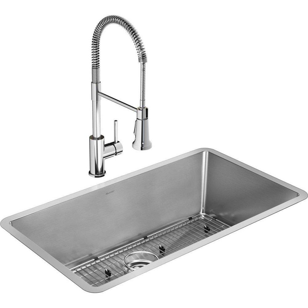 Elkay Polished Satin 32-1/2 x 18 in. 1-Hole Stainless Steel Single Bowl Undermount Kitchen Sink 