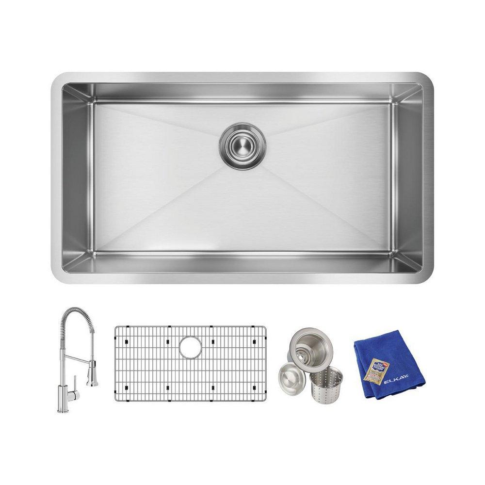 Elkay Polished Satin 32-1/2 x 18 in. 1-Hole Stainless Steel Single Bowl Undermount Kitchen Sink 