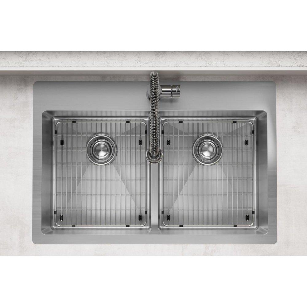 Elkay Polished Satin 33 x 22 in. 1-Hole Stainless Steel Double Bowl Dual Mount Kitchen Sink 