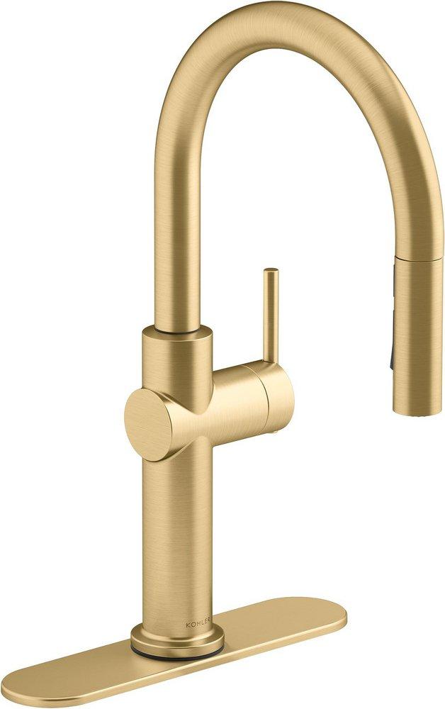 KOHLER Vibrant&reg; Brushed Moderne Brass Single Handle Pull Down Kitchen Faucet 