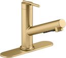 Single Handle Pull Out Kitchen Faucet in Vibrant® Brushed Moderne Brass