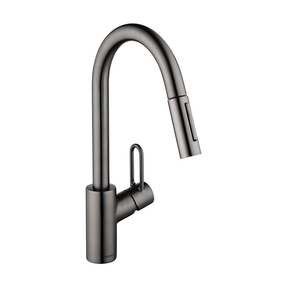 Hansgrohe Brushed Black Chrome Single Handle Pull Down Kitchen Faucet 