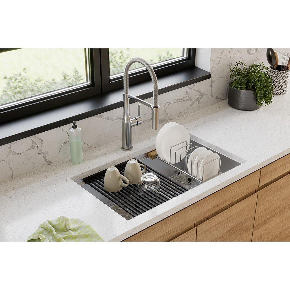 Elkay Polished Stainless Steel Drying Rack with Wood Handle 