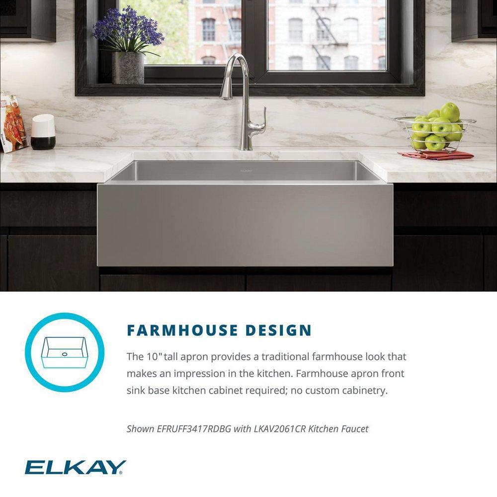 Elkay Polished Satin 35-7/8 x 20-1/4 in. Stainless Steel Single Bowl Farmhouse Kitchen Sink with Sound Dampening 