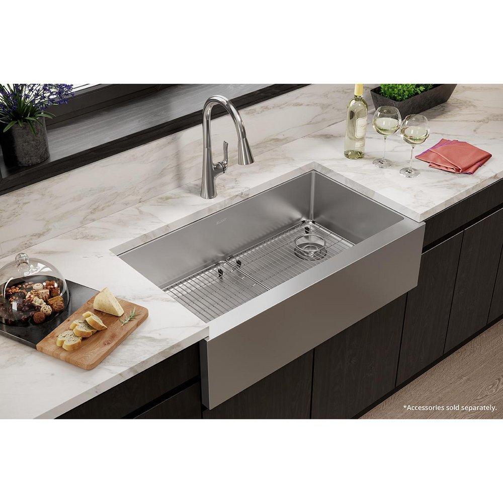 Elkay Polished Satin 35-7/8 x 20-1/4 in. Stainless Steel Single Bowl Farmhouse Kitchen Sink with Sound Dampening 