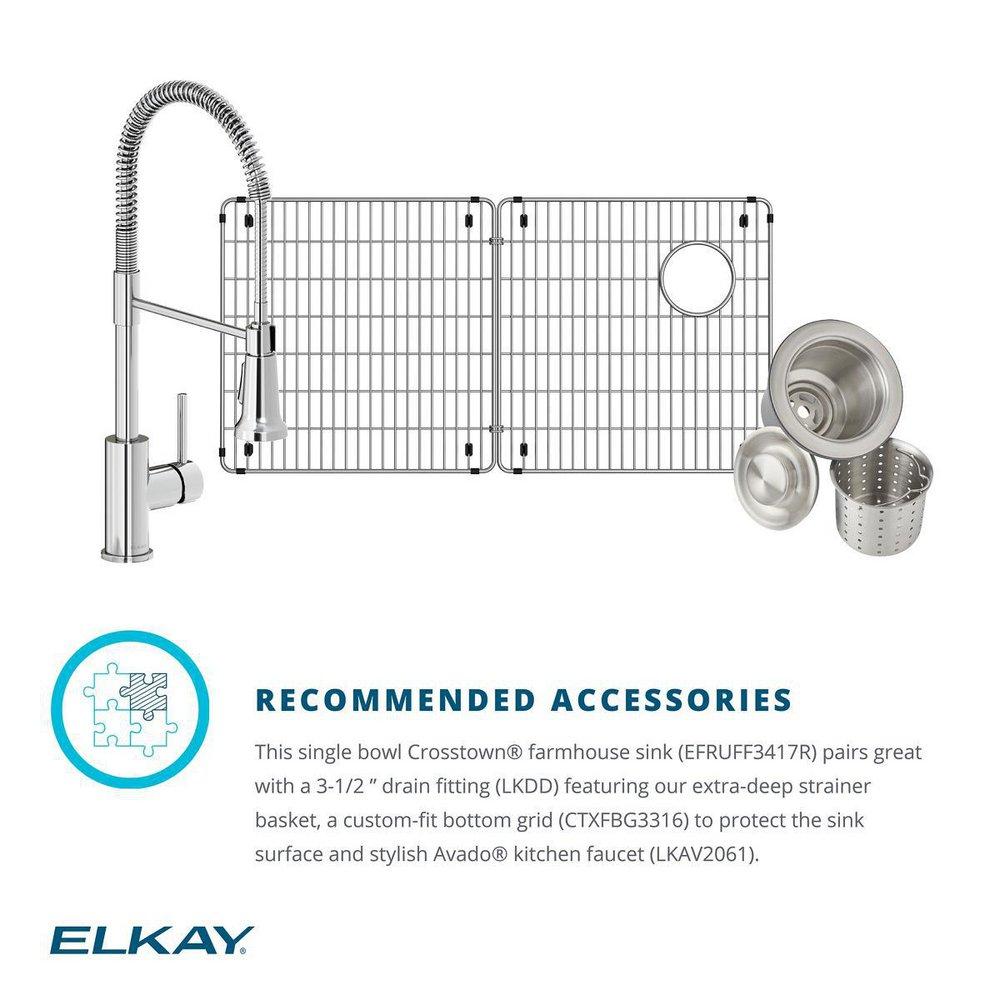Elkay Polished Satin 35-7/8 x 20-1/4 in. Stainless Steel Single Bowl Farmhouse Kitchen Sink with Sound Dampening 
