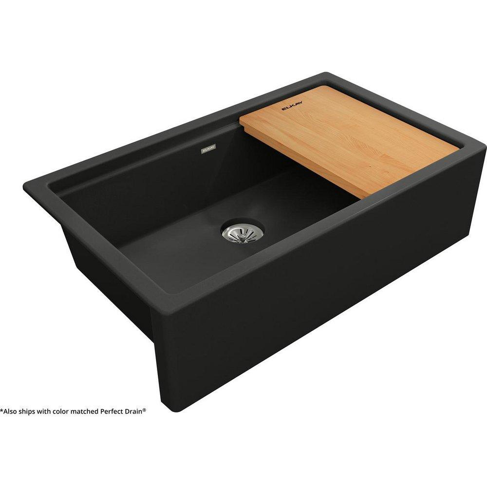 Elkay Charcoal 35-7/8 x 21-9/16 in. Composite Single Bowl Farmhouse Kitchen Sink 