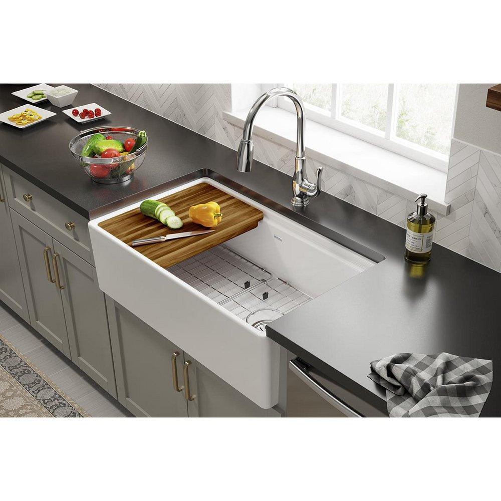 Elkay White 33 x 18-13/16 in. Fireclay Single Bowl Farmhouse Kitchen Sink 